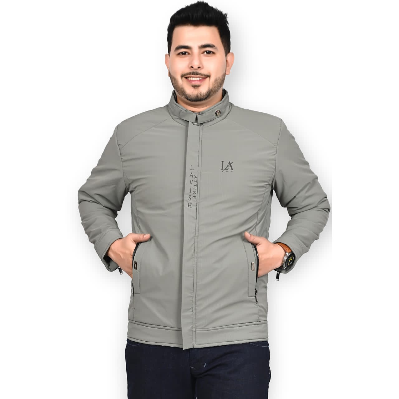Lavish Attire Men’s High-Neck Premium Casual Jacket – Grey