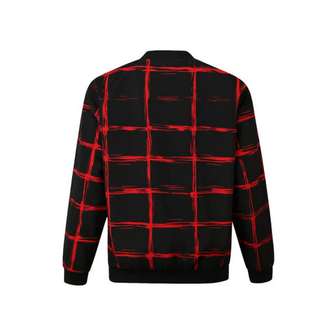 Lavish Attire Men’s Red Grid Pattern Zip-Up Jacket – Black