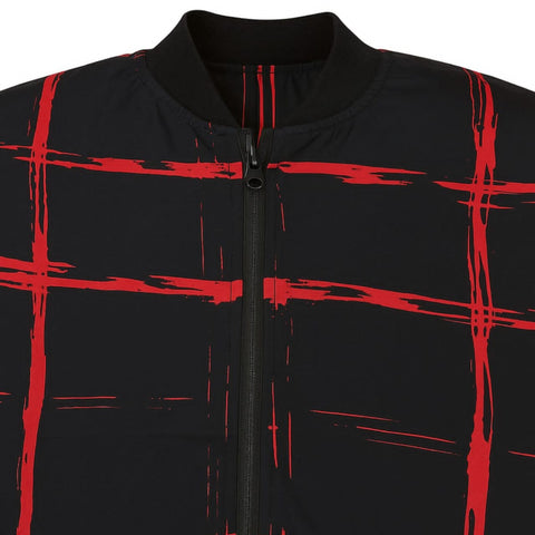Lavish Attire Men’s Red Grid Pattern Zip-Up Jacket – Black