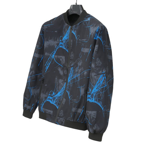 Lavish Attire Men’s Urban Print Bomber Jacket – Black & Blue