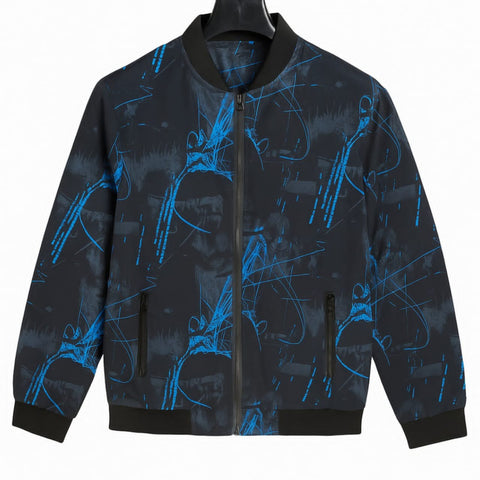 Lavish Attire Men’s Urban Print Bomber Jacket – Black & Blue
