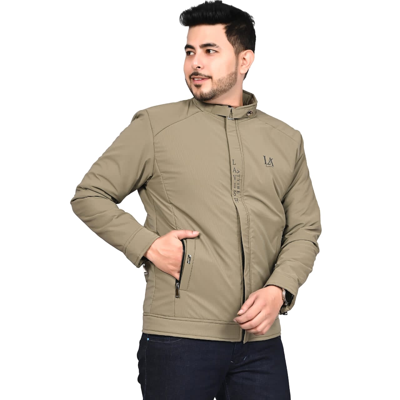 Lavish Attire Men’s High-Neck Premium Casual Jacket – Olive Khaki